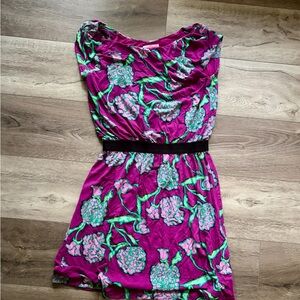 Lilly Pulitzer Pink Floral Shift Dress with Green Accents
